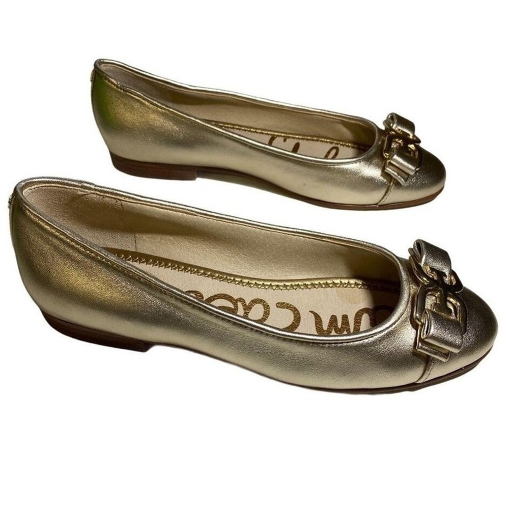 Sam Edelman Women's Mage Ballet‎ Flats 7.5 Gold Leather Bow Hardware